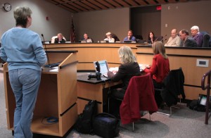 A parent addresses school board members at the January 25 meeting. Photo by Joel Moorehouse