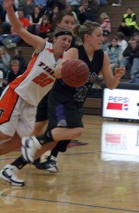 Senior Miranda Speckle dribbles the ball down the court during a game earlier this season. 