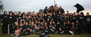 Seniors gather at the Rock on Class Color Day. Photo by Rachael Etter