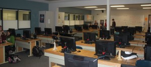 The nearly empty computer lab of McCallum's 3rd block Journalism class