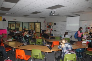 Greeley's 4th block class, where only about 20% of her normal students are there in addition to students from other teachers