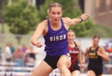 Rose Lamberts competing in the Minnesota State Track Meet on June 6, 2026.