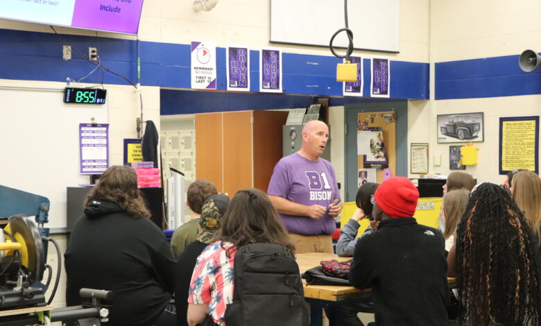 A teacher is presenting to students.