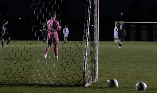 Bison Goalie gives valiant efforts to protect the net.