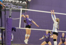 This image shows a player from Buffalo jumping to spike the ball.